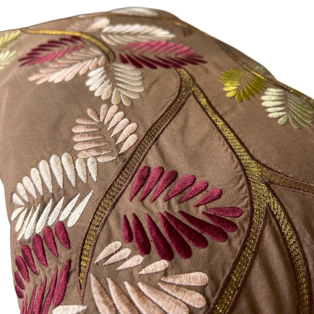 Pier 1 Pillows Embroidered Leaf Lumbar Set of 3 Couch Rectangular Brown Zipper - Picture 8 of 11